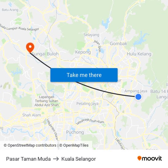 Pasar Taman Muda to Kuala Selangor map