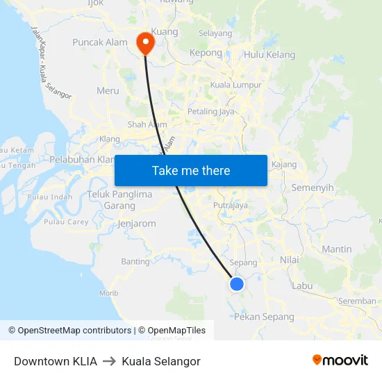 Downtown KLIA (Sp241) to Kuala Selangor map