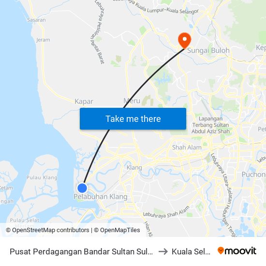 Pusat Perdagangan Bandar Sultan Suleiman (Utara) to Kuala Selangor map