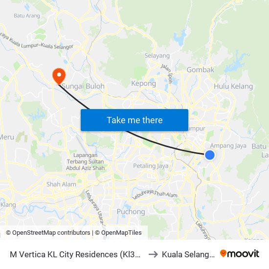 M Vertica KL City Residences (Kl355) to Kuala Selangor map