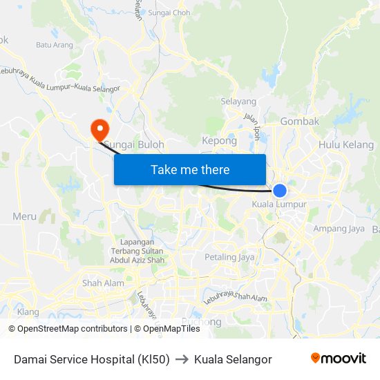 Damai Service Hospital (Kl50) to Kuala Selangor map