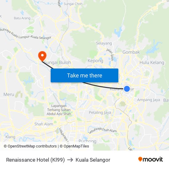 Renaissance Hotel (Kl99) to Kuala Selangor map