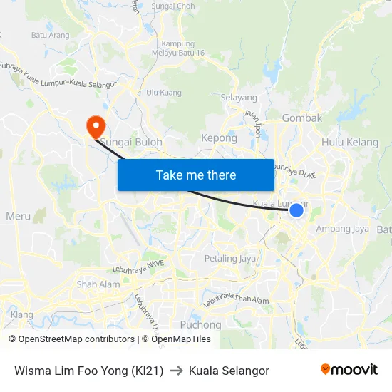 Wisma Lim Foo Yong (Kl21) to Kuala Selangor map