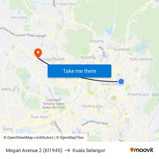 Megan Avenue 2 (Kl1945) to Kuala Selangor map