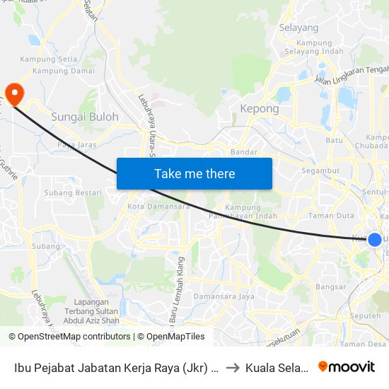 Ibu Pejabat Jabatan Kerja Raya (Jkr) (Kl1052) to Kuala Selangor map