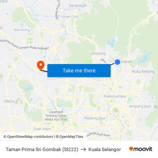 Taman Prima Sri Gombak (Sl222) to Kuala Selangor map