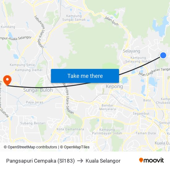 Pangsapuri Cempaka (Sl183) to Kuala Selangor map