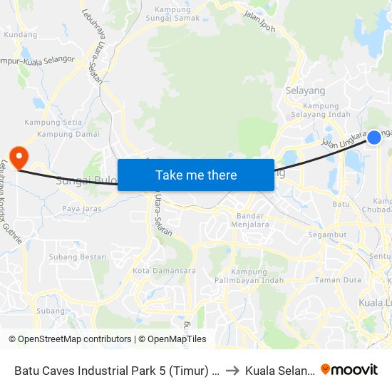 Batu Caves Industrial Park 5 (Timur) (Sl254) to Kuala Selangor map