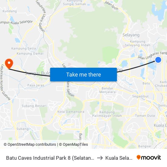 Batu Caves Industrial Park 8 (Selatan) (Sl257) to Kuala Selangor map