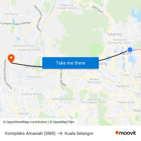 Kompleks Amaniah (Sl88) to Kuala Selangor map