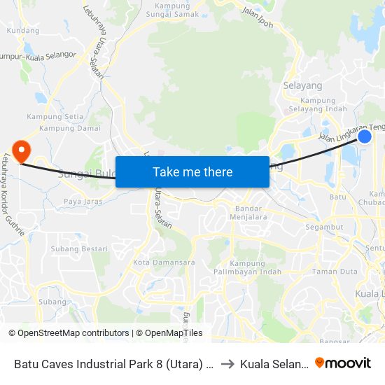 Batu Caves Industrial Park 8 (Utara) (Sl259) to Kuala Selangor map