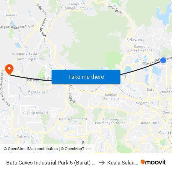 Batu Caves Industrial Park 5 (Barat) (Sl260) to Kuala Selangor map