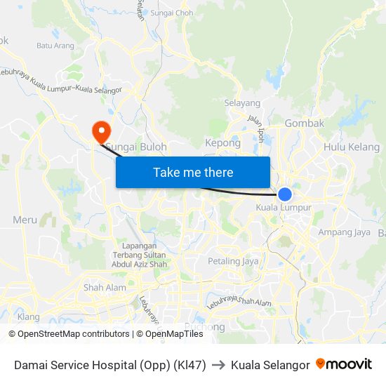 Damai Service Hospital (Opp) (Kl47) to Kuala Selangor map