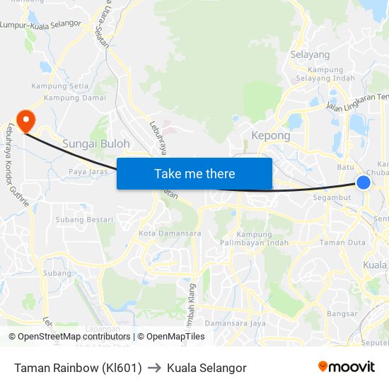 Taman Rainbow (Kl601) to Kuala Selangor map