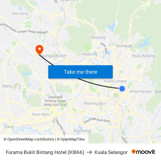 Furama Bukit Bintang Hotel (Kl866) to Kuala Selangor map