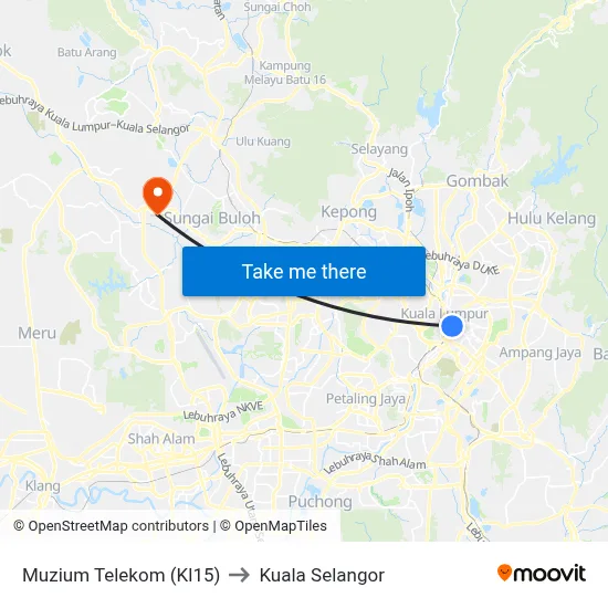 Muzium Telekom (Kl15) to Kuala Selangor map
