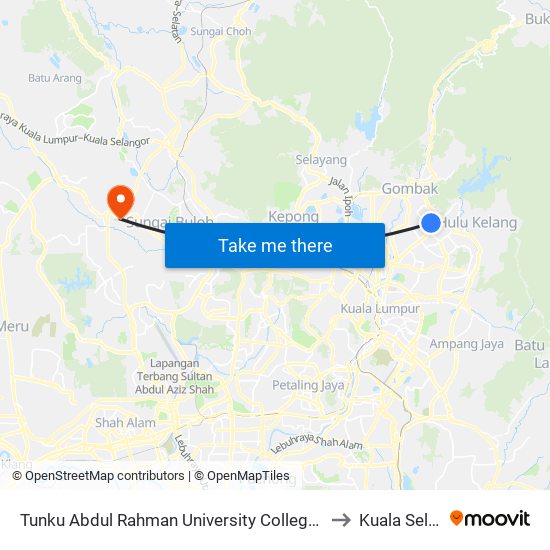 Tunku Abdul Rahman University College (Taruc) (Kl162) to Kuala Selangor map