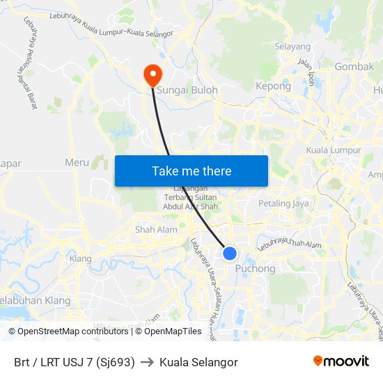 Brt / LRT USJ 7 (Sj693) to Kuala Selangor map