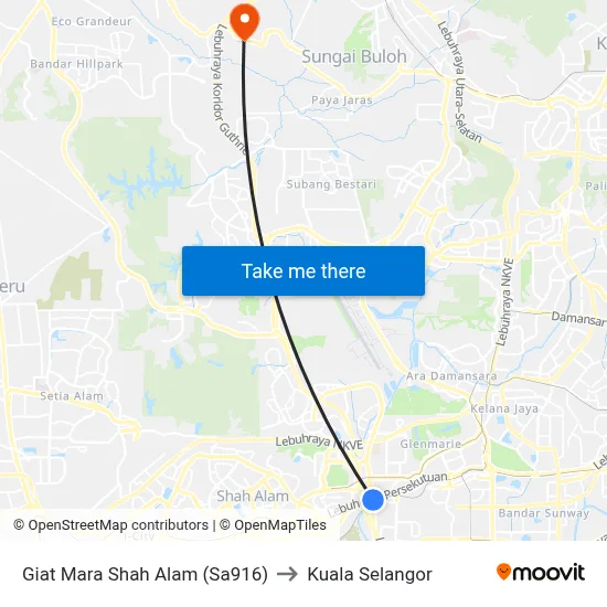 Giat Mara Shah Alam (Sa916) to Kuala Selangor map