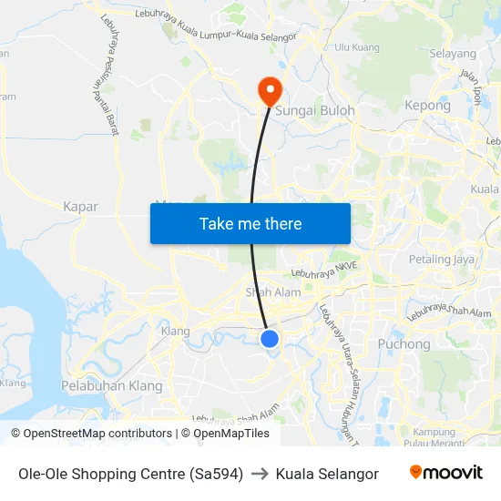 Ole-Ole Shopping Centre (Sa594) to Kuala Selangor map