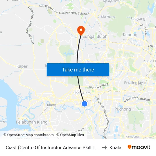 Ciast (Centre Of Instructor Advance Skill Training)Seksyen 19 Shah Alam (Utara) (Sa428) to Kuala Selangor map