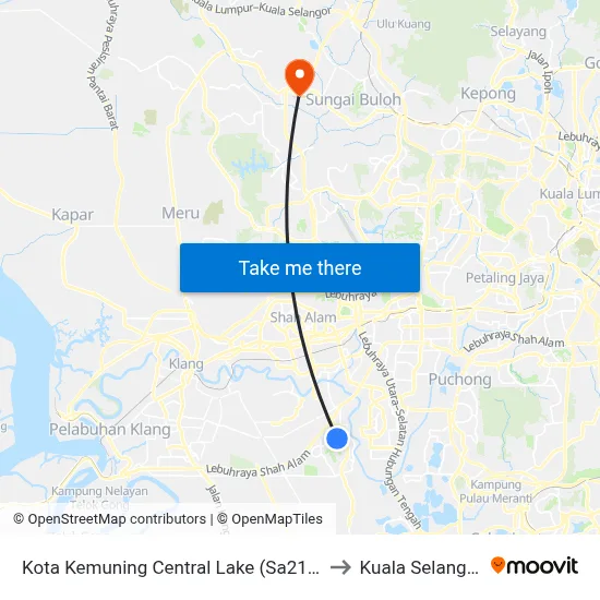 Kota Kemuning Central Lake (Sa216) to Kuala Selangor map