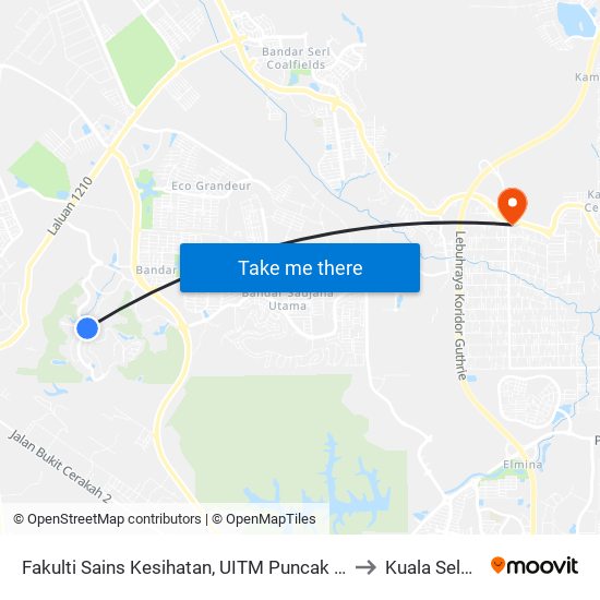 Fakulti Sains Kesihatan, UITM Puncak Alam (Ks34) to Kuala Selangor map