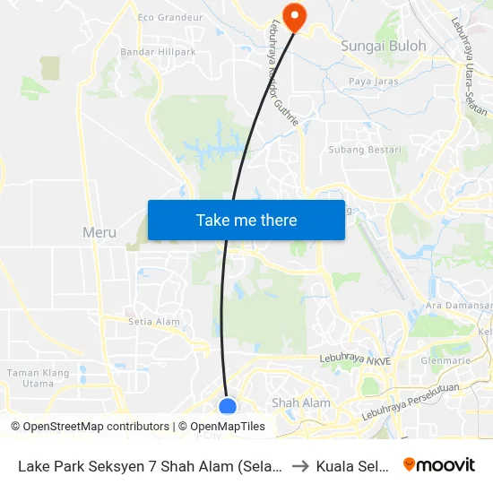 Lake Park Seksyen 7 Shah Alam (Selatan) (Sa301) to Kuala Selangor map