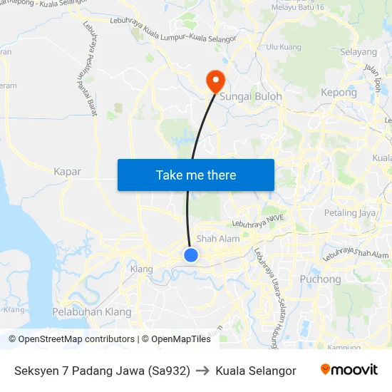 Seksyen 7 Padang Jawa (Sa932) to Kuala Selangor map