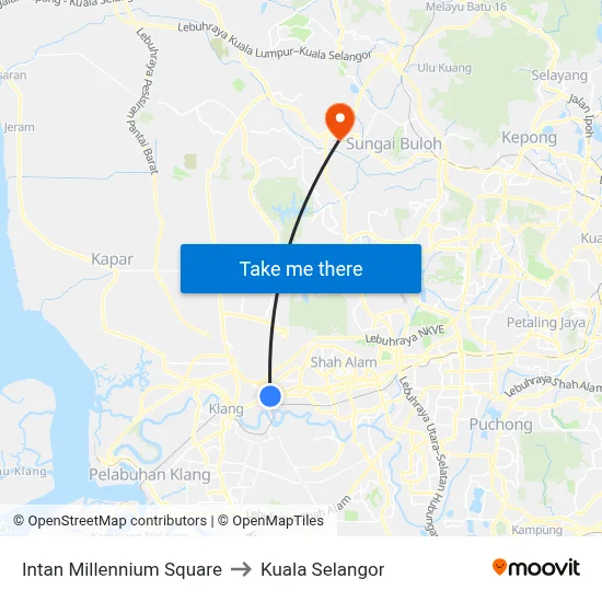 Intan Millennium Square to Kuala Selangor map