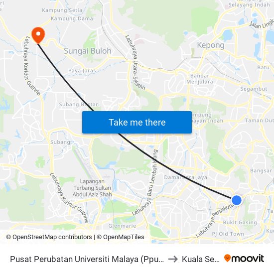 Pusat Perubatan Universiti Malaya (Ppum) (Selatan) (Pj471) to Kuala Selangor map