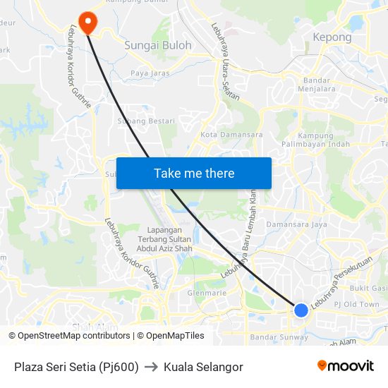 Plaza Seri Setia (Pj600) to Kuala Selangor map