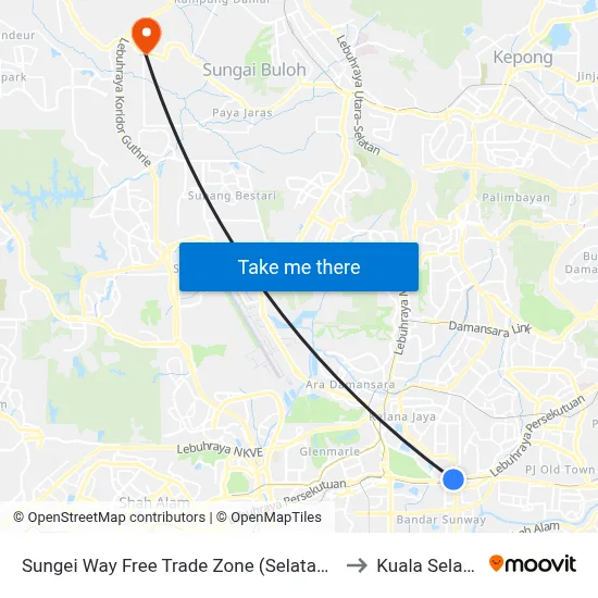 Sungei Way Free Trade Zone (Selatan) (Pj611) to Kuala Selangor map