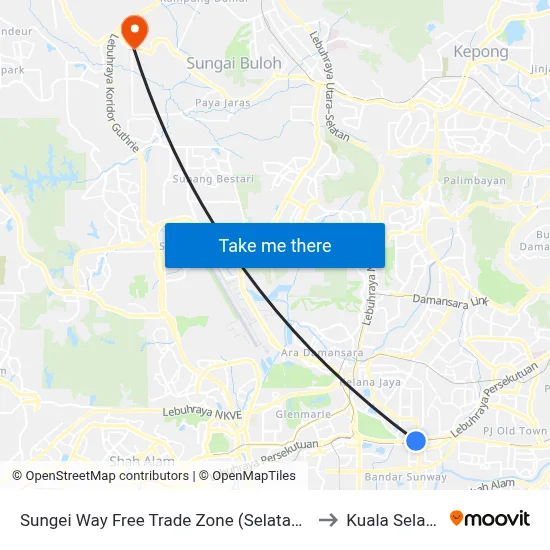 Sungei Way Free Trade Zone (Selatan) (Pj744) to Kuala Selangor map