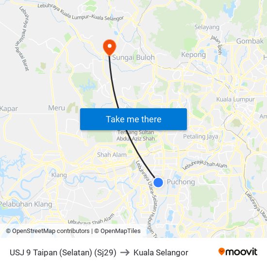 USJ 9 Taipan (Selatan) (Sj29) to Kuala Selangor map