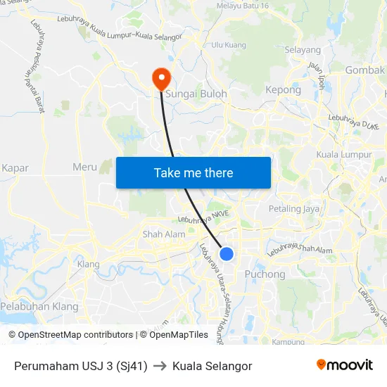 Perumaham USJ 3 (Sj41) to Kuala Selangor map