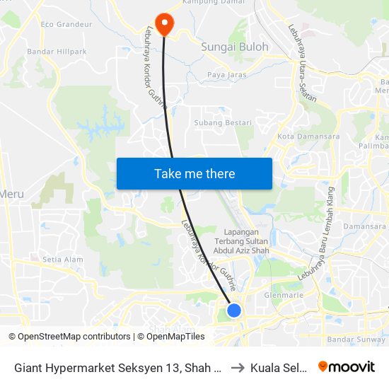 Giant Hypermarket Seksyen 13, Shah Alam (Sa947) to Kuala Selangor map