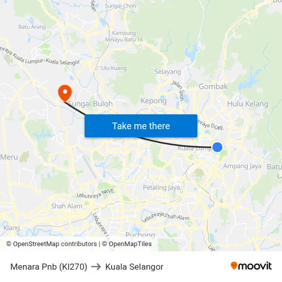 Menara Pnb (Kl270) to Kuala Selangor map