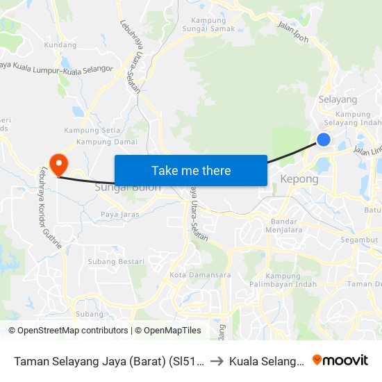 Taman Selayang Jaya (Barat) (Sl514) to Kuala Selangor map