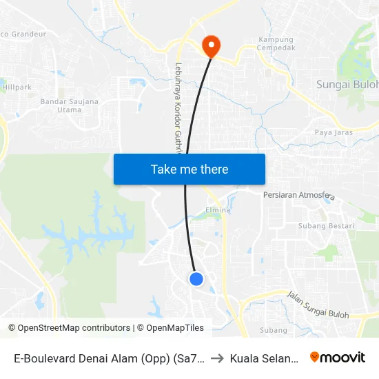 E-Boulevard Denai Alam (Opp) (Sa757) to Kuala Selangor map