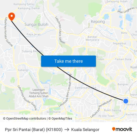 Ppr Sri Pantai (Barat) (Kl1800) to Kuala Selangor map