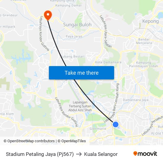 Stadium Petaling Jaya (Pj567) to Kuala Selangor map