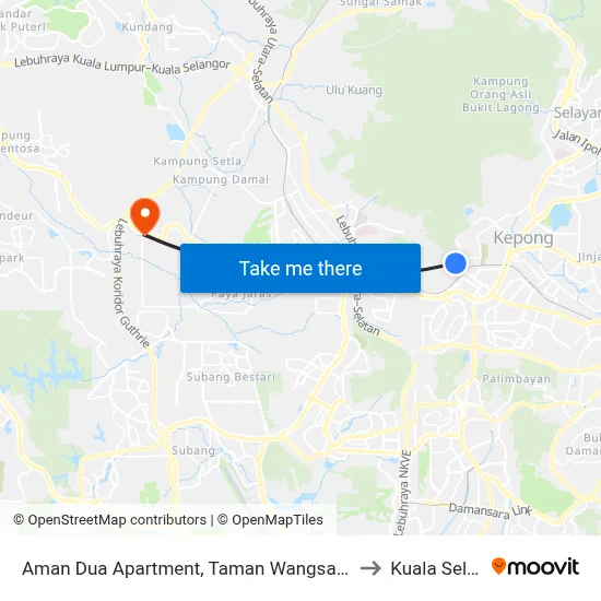 Aman Dua Apartment, Taman Wangsa Permai (Sl546) to Kuala Selangor map