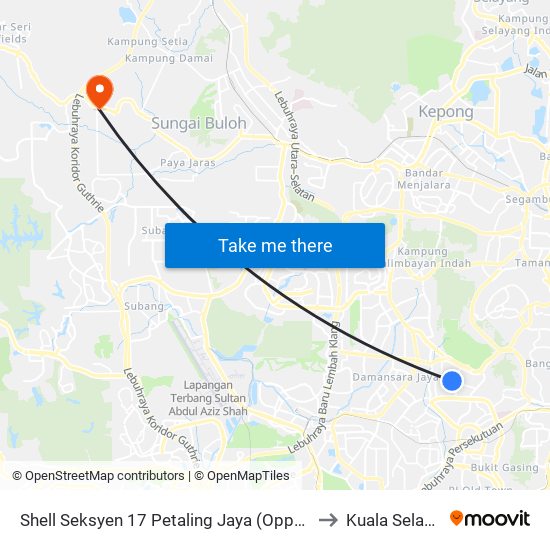 Shell Seksyen 17 Petaling Jaya (Opp) (Pj233) to Kuala Selangor map