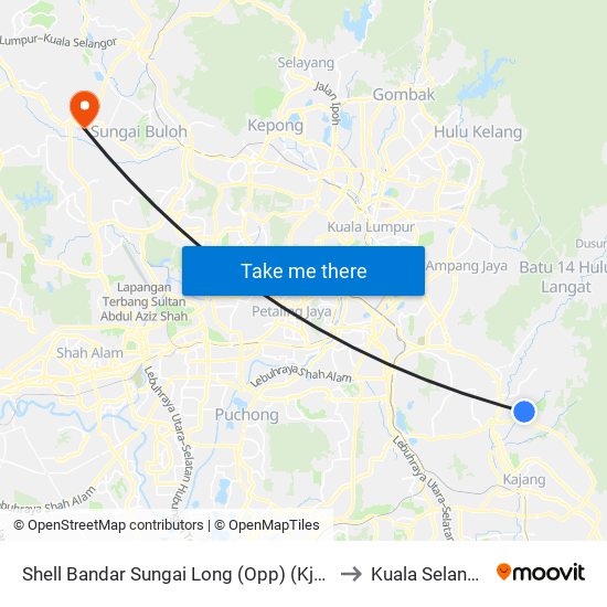 Shell Bandar Sungai Long (Opp) (Kj560) to Kuala Selangor map