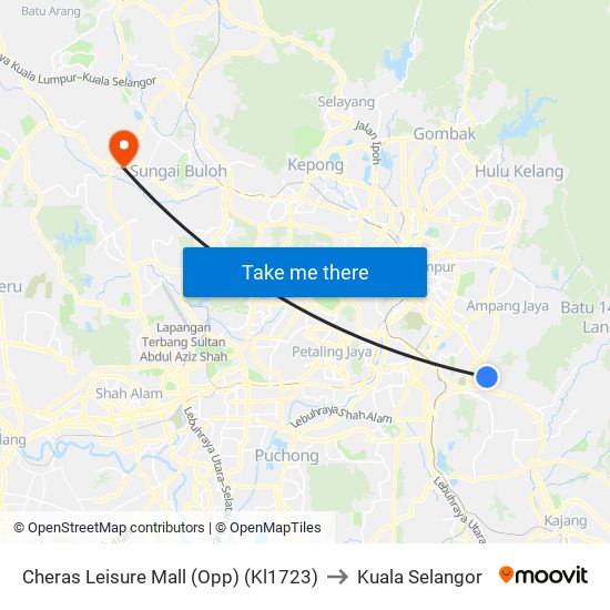 Cheras Leisure Mall (Opp) (Kl1723) to Kuala Selangor map