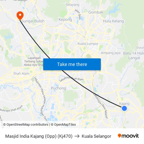 Masjid India Kajang (Opp) (Kj470) to Kuala Selangor map
