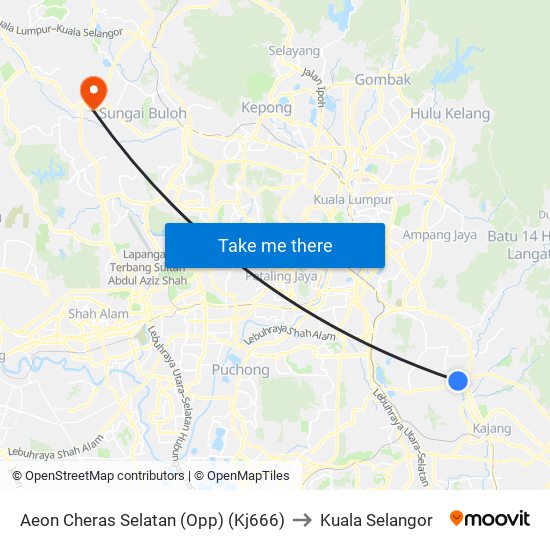 Aeon Cheras Selatan (Opp) (Kj666) to Kuala Selangor map