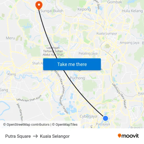 Putra Square to Kuala Selangor map