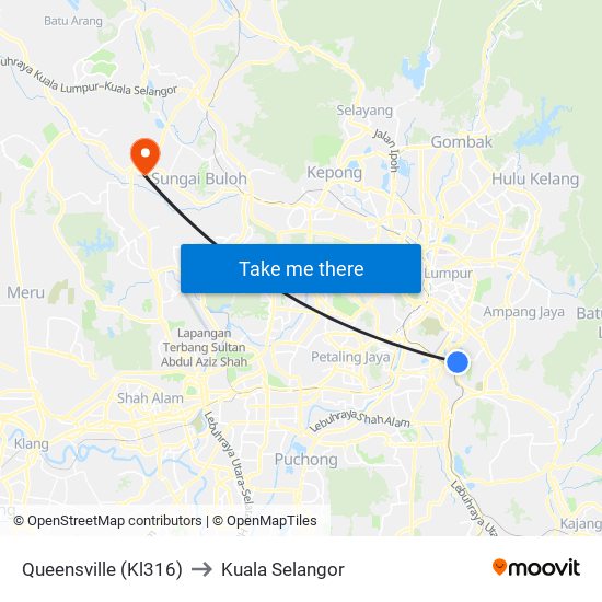 Queensville (Kl316) to Kuala Selangor map